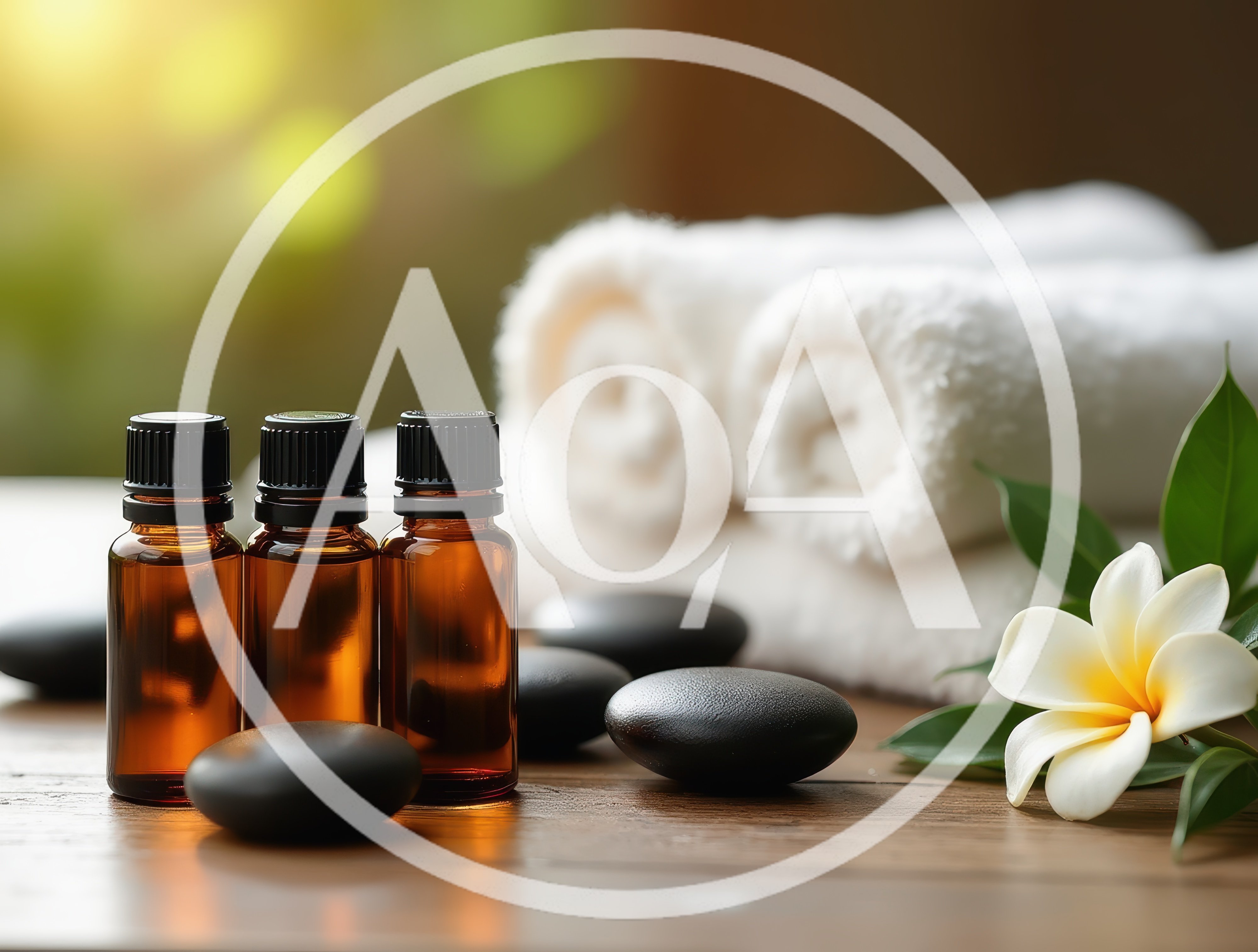 Spa Essential Oil Bottles With Stones And Towels