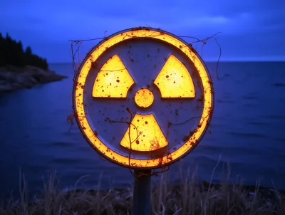 Glowing Radioactive Warning Sign By The Sea