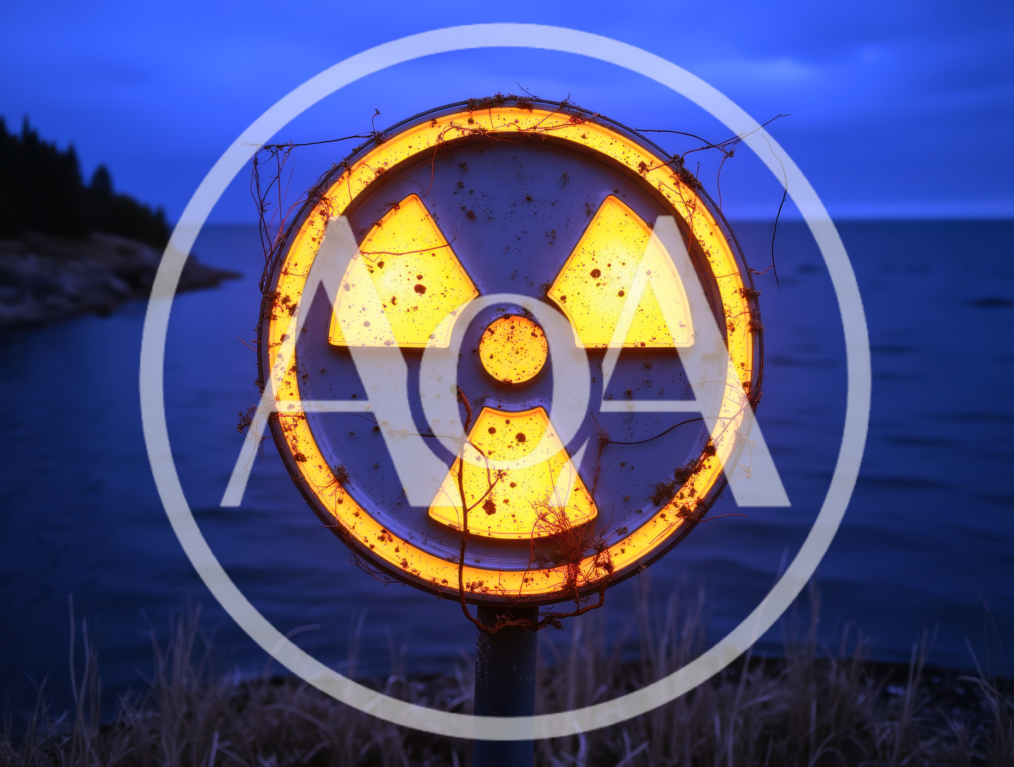 Glowing Radioactive Warning Sign By The Sea
