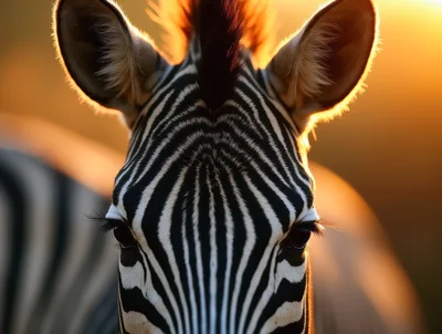 Close Up Portrait Of A Zebra At Sunset