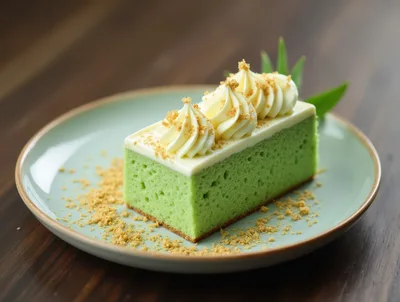 Pandan Sponge Cake Slice on a Plate