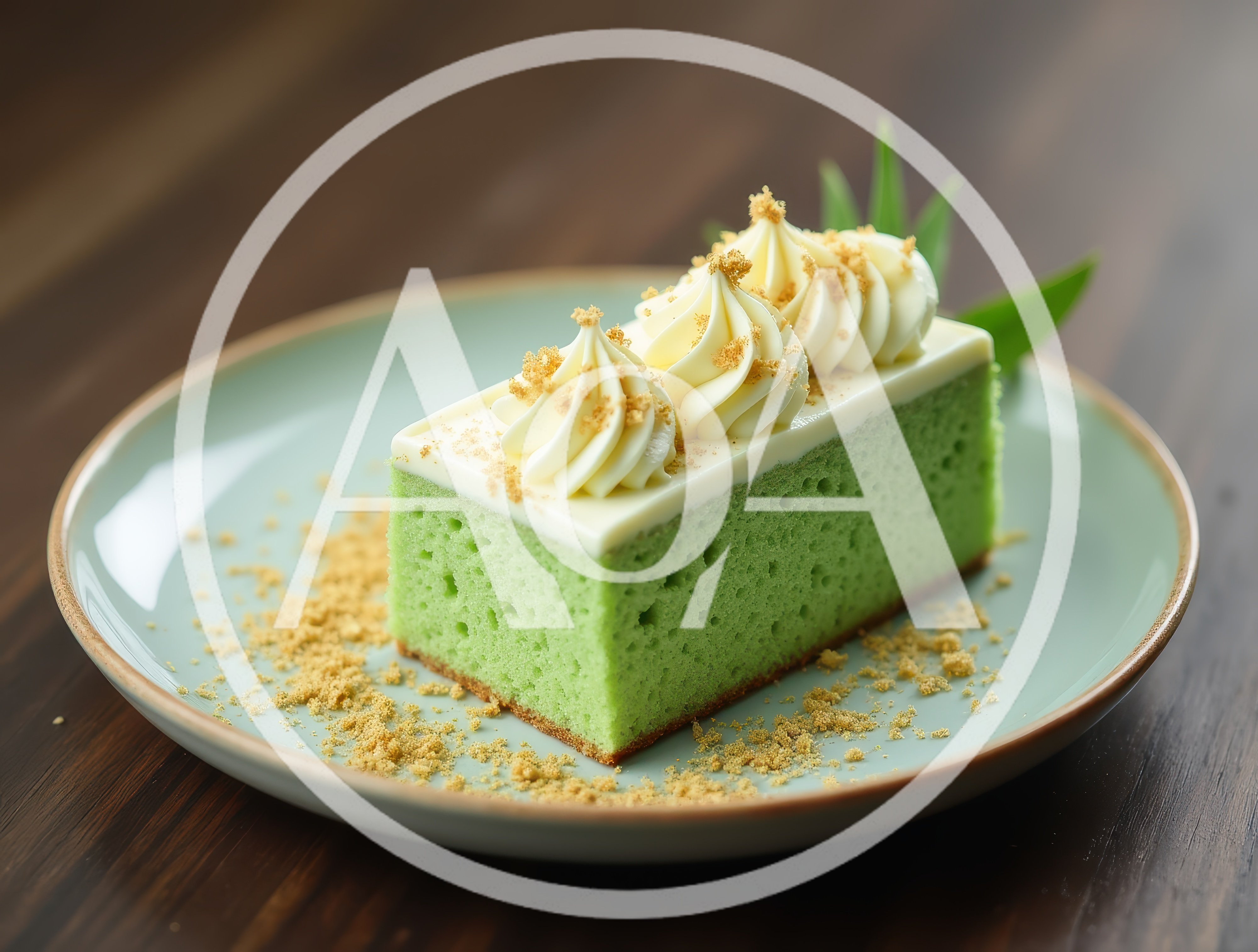 Pandan Sponge Cake Slice on a Plate