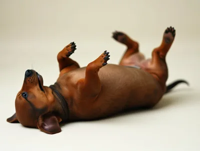 Cute Dachshund Puppy Lying On Its Back