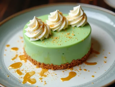 Pistachio Mousse Cake With Whipped Cream Topping