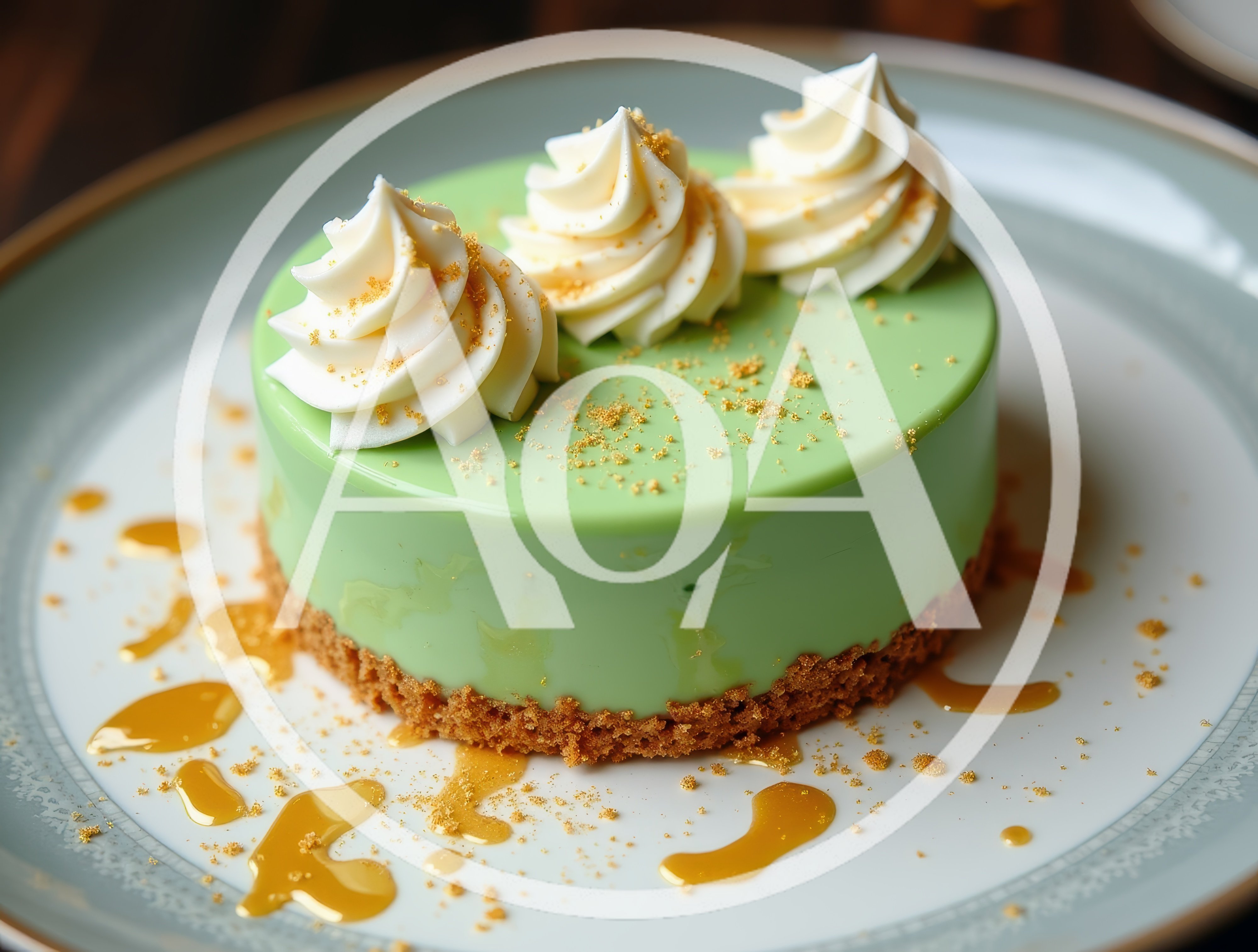 Pistachio Mousse Cake With Whipped Cream Topping
