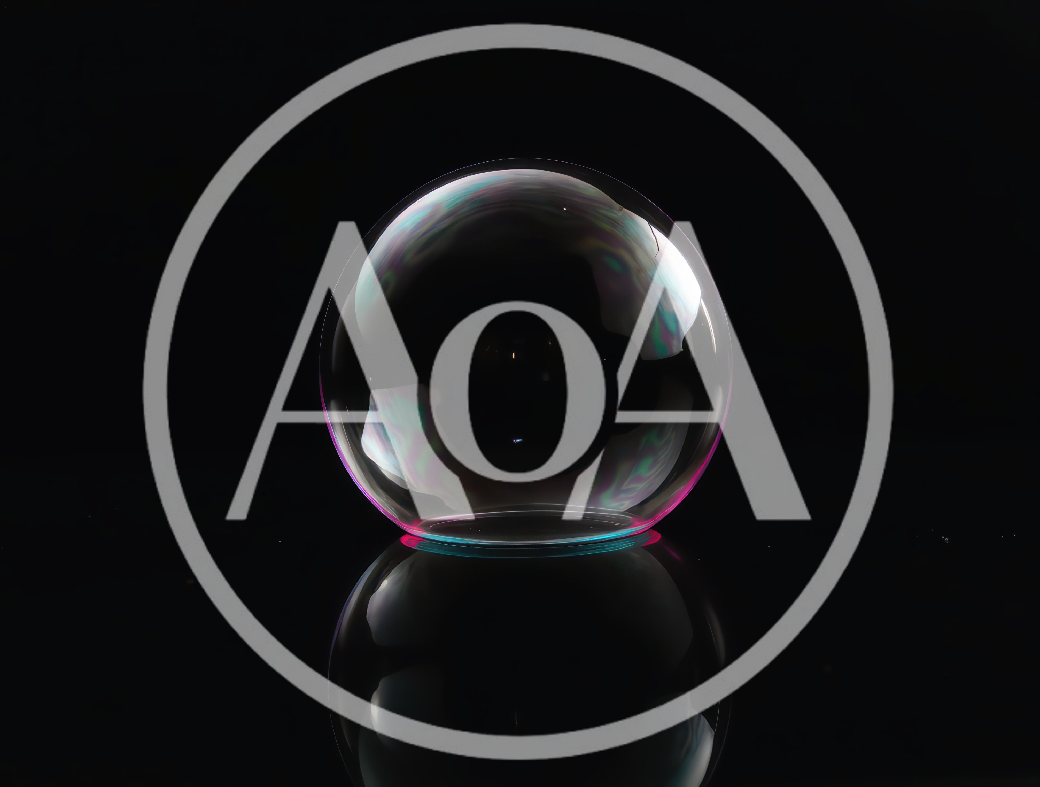 Single Iridescent Soap Bubble On Reflective Black Surface