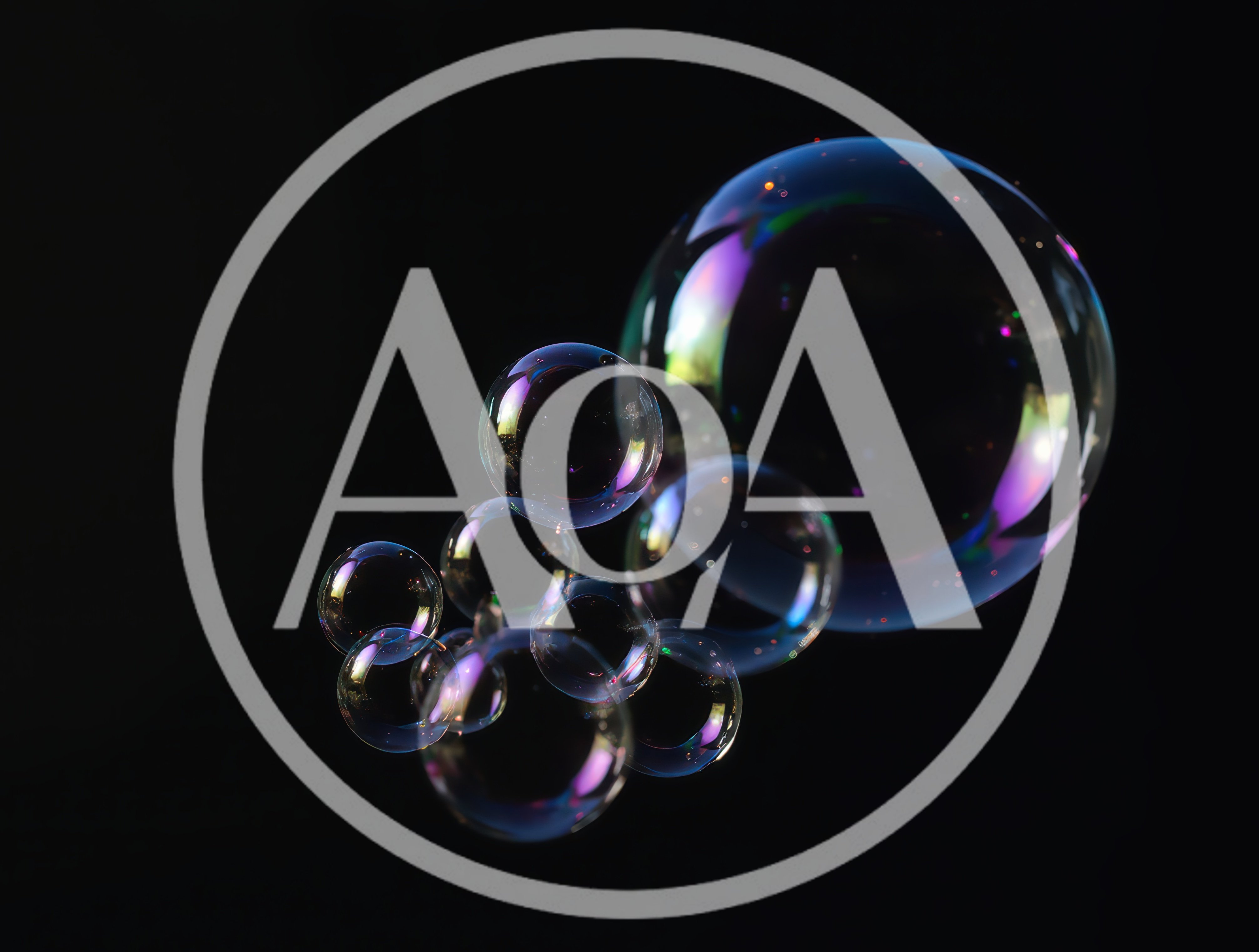 Floating Soap Bubbles Against A Black Background