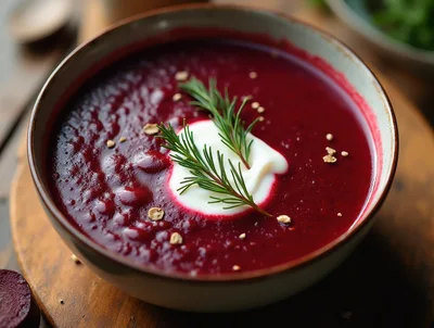 Bowl Of Creamy Beetroot Soup With Sour Cream