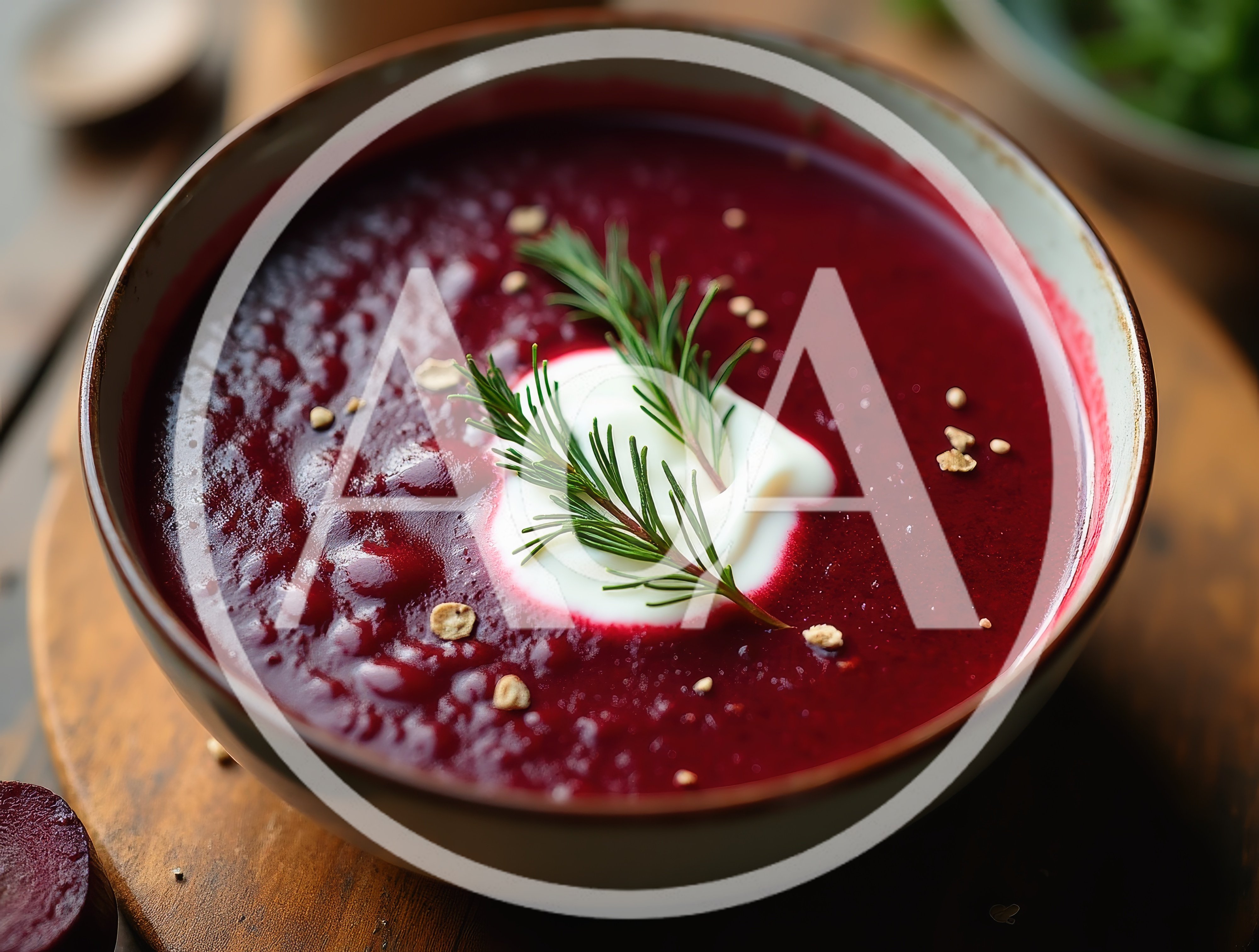 Bowl Of Creamy Beetroot Soup With Sour Cream