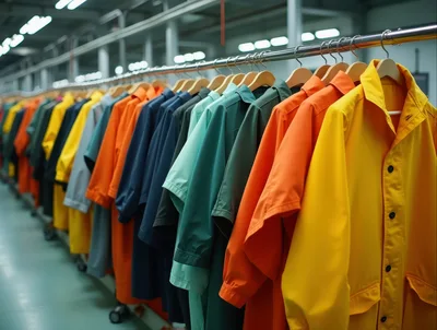 Rows Of Colorful Raincoats Hanging On A Clothing Rack