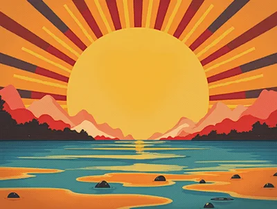 Retro Style Sunset Over A Calm Mountain Lake
