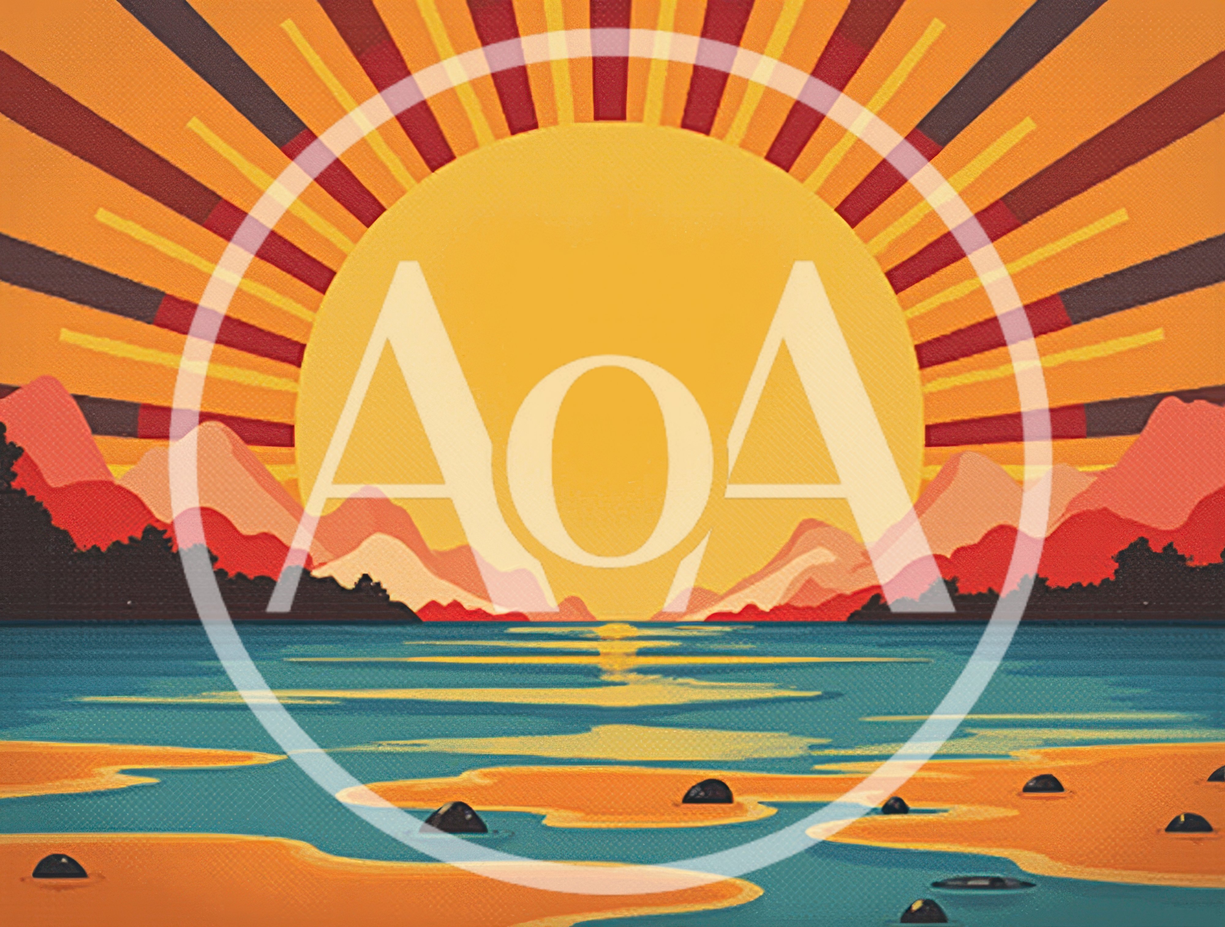 Retro Style Sunset Over A Calm Mountain Lake