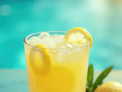 Refreshing Glass Of Lemonade By A Swimming Pool