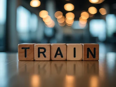 Wooden Blocks Spelling The Word Train On A Table