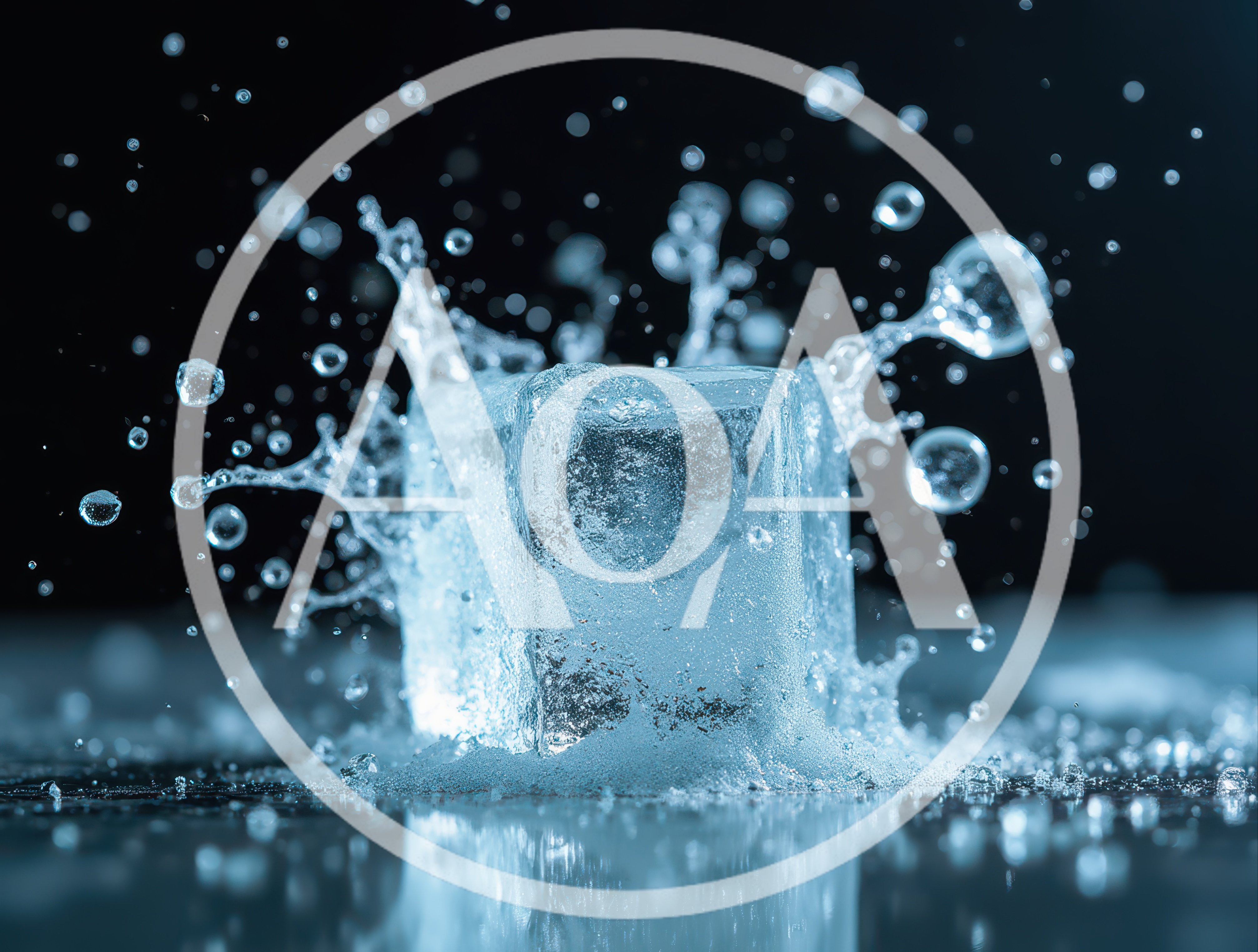 Ice Cube Splashing Into Water With Droplets