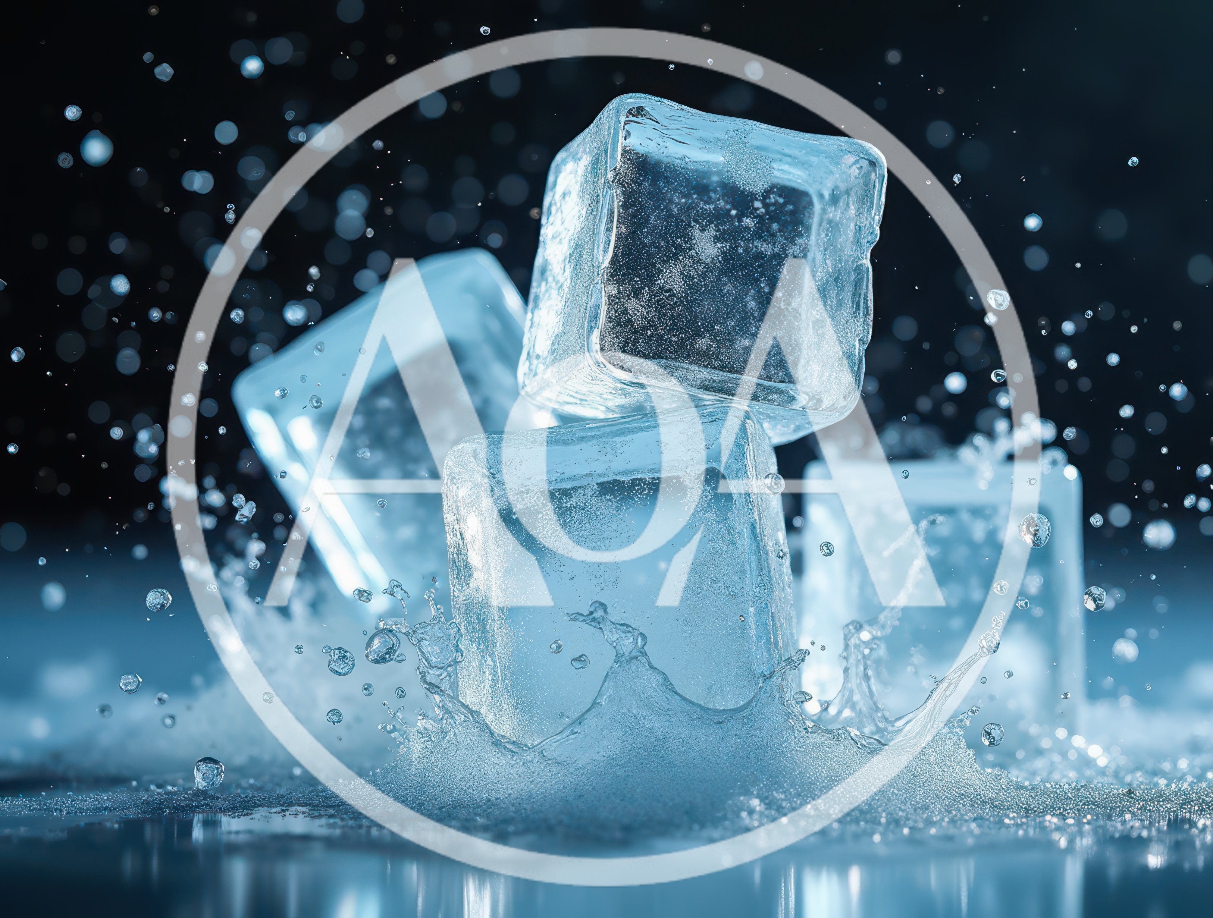 Three Ice Cubes Splashing Into Water