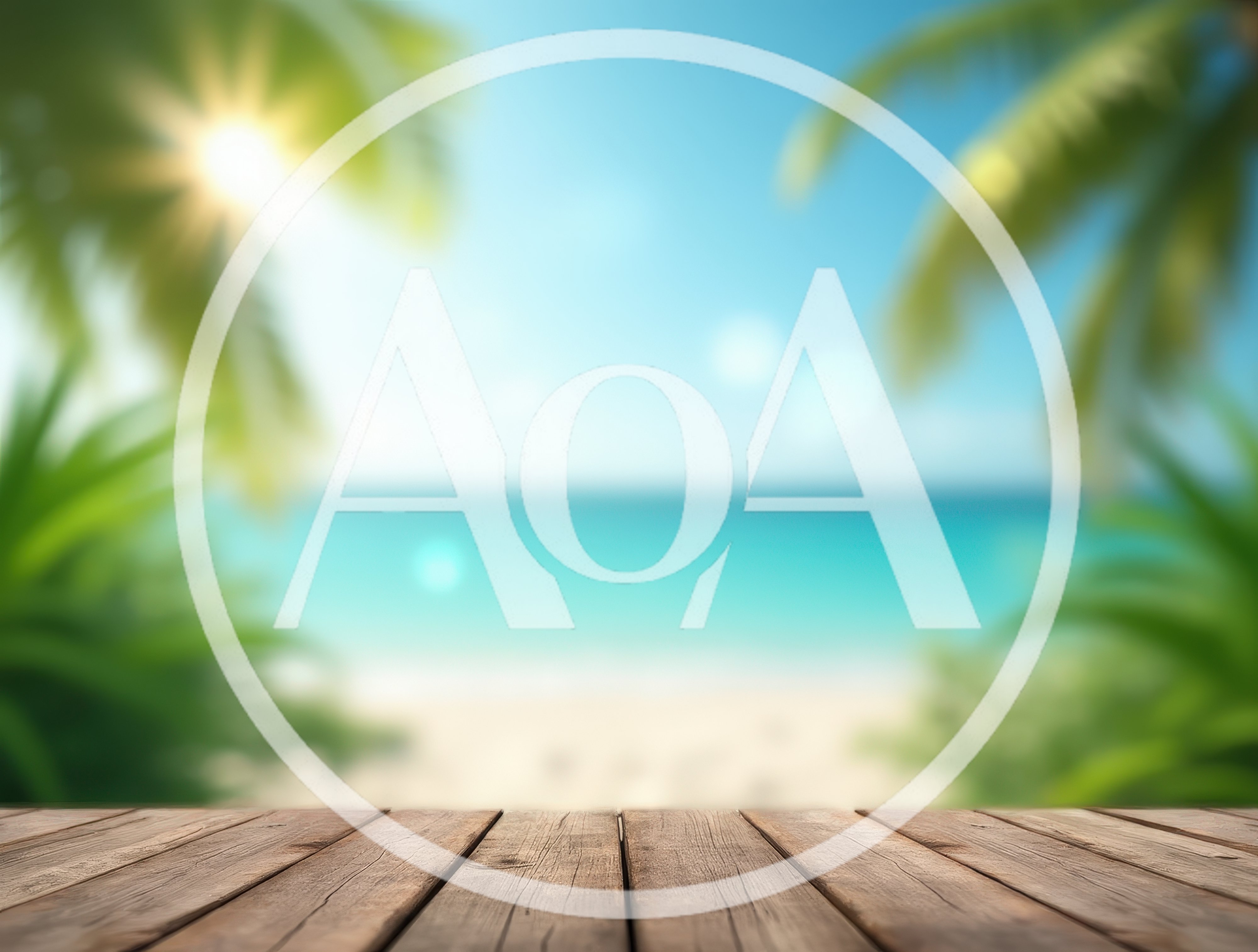 Wooden Table Overlooking A Tropical Beach Scene