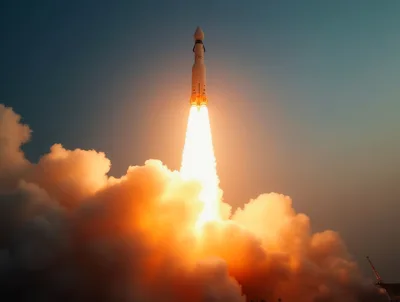 Space Rocket Launching Into The Sky