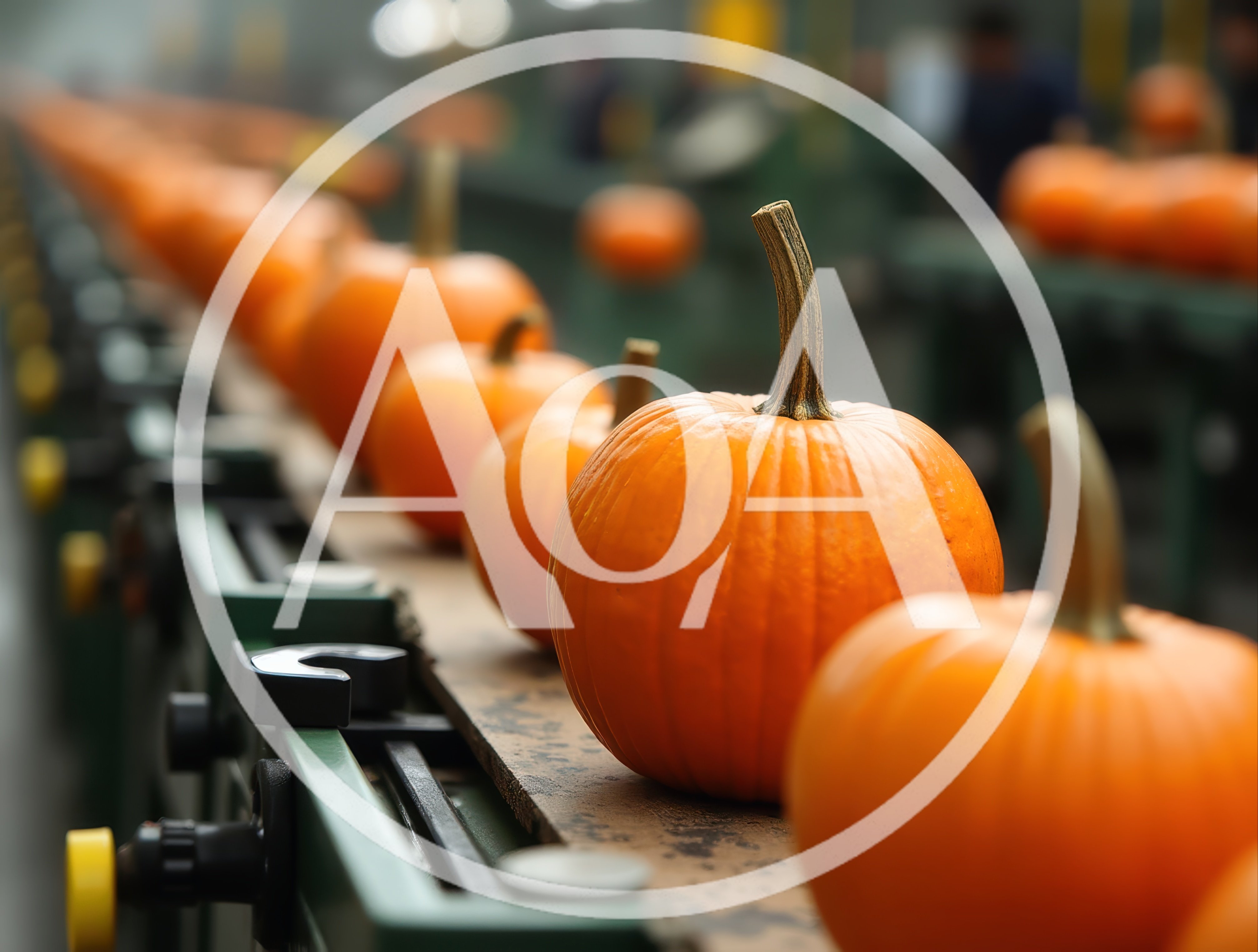 Pumpkins Moving Along An Industrial Conveyor Belt