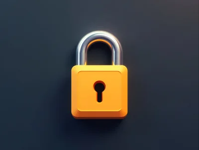 3D Rendered Yellow Padlock Icon On Dark Background