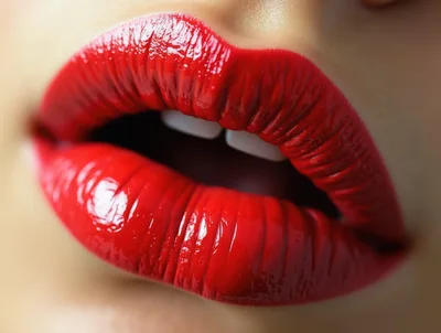 Close Up Of Woman With Glossy Red Lips