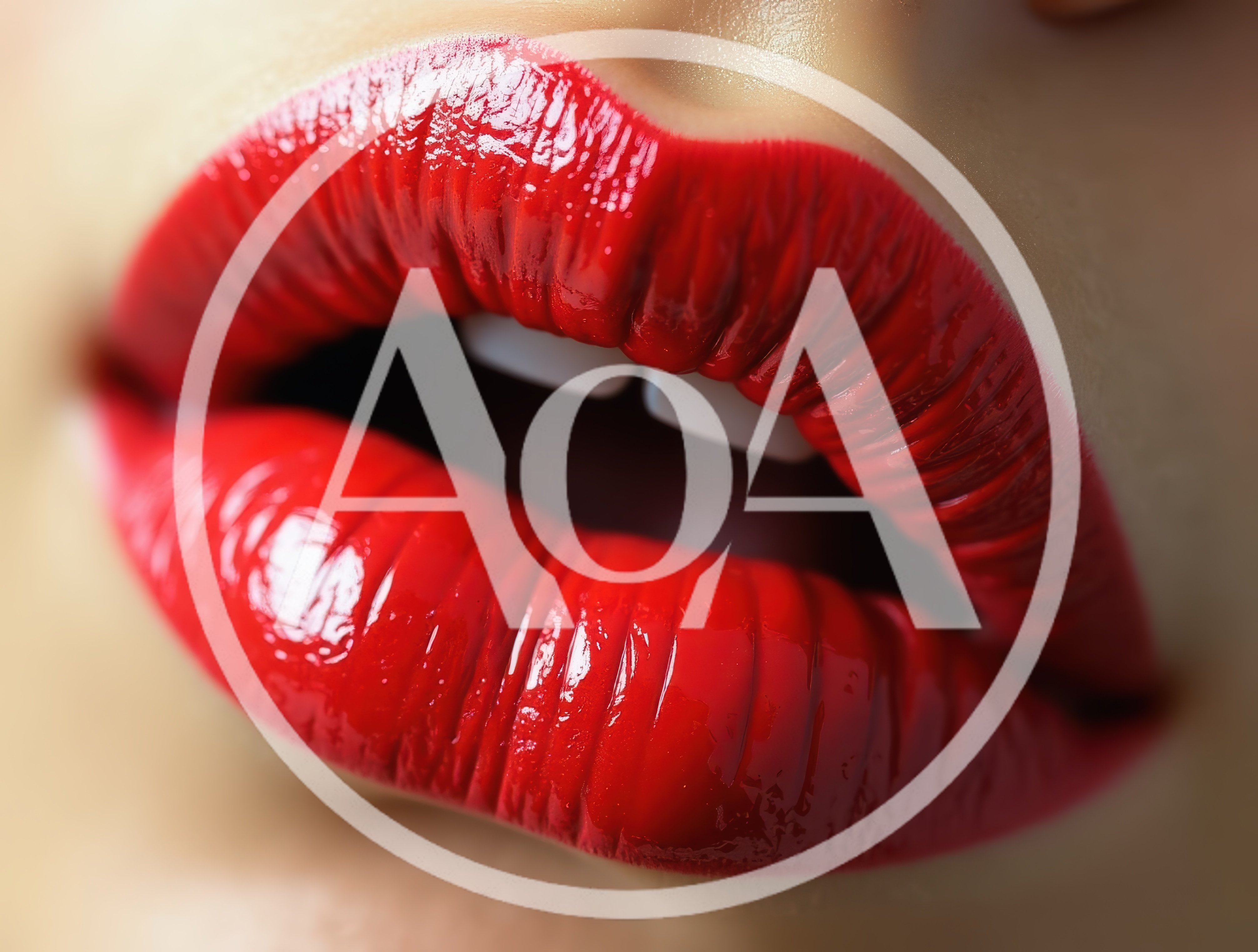Close Up Of Woman With Glossy Red Lips