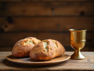 Two Loaves Of Bread And A Golden Chalice