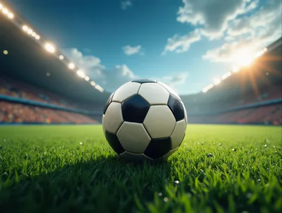 Soccer Ball Resting On Stadium Grass Field