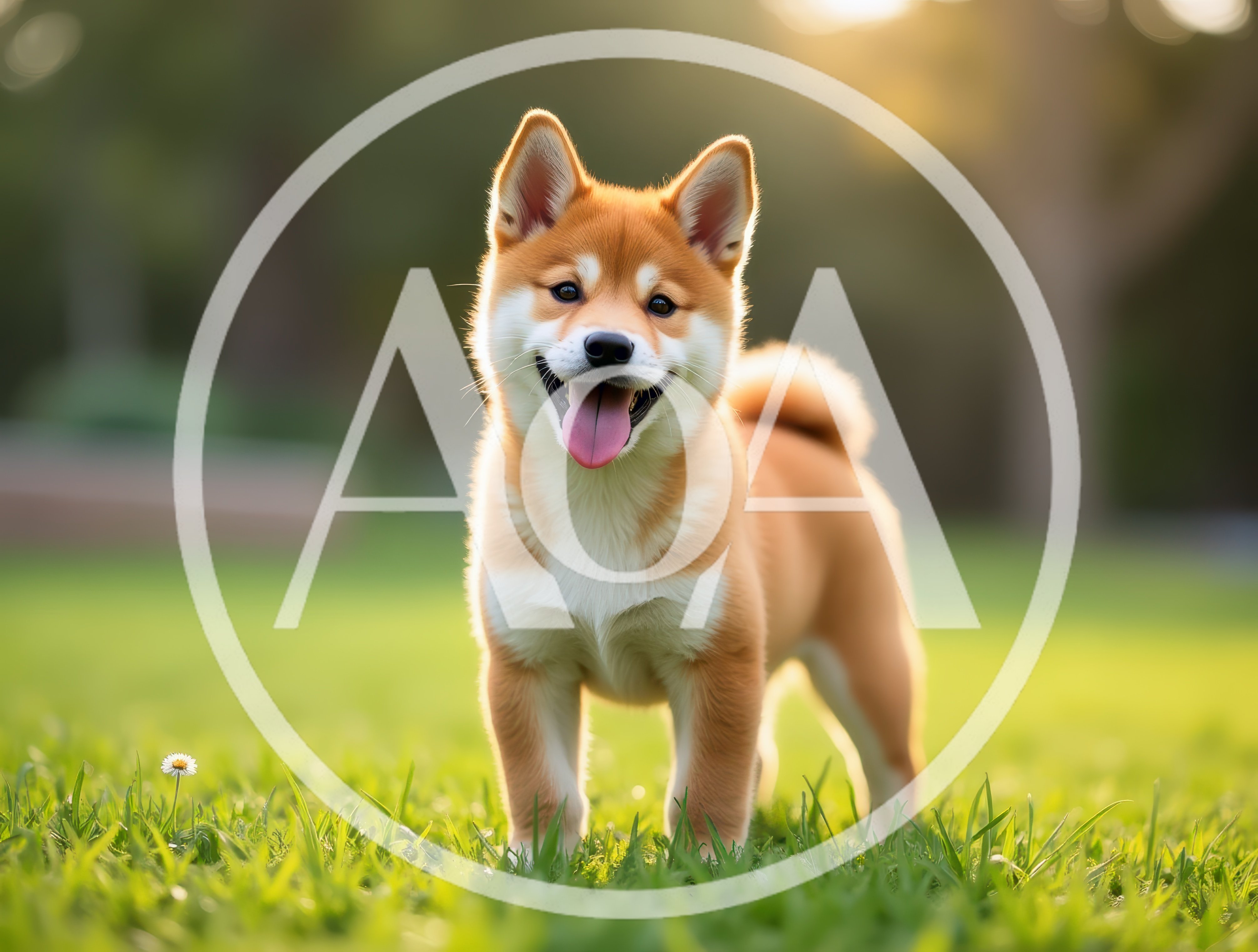 Adorable Shiba Inu Puppy Standing In A Sunny Park