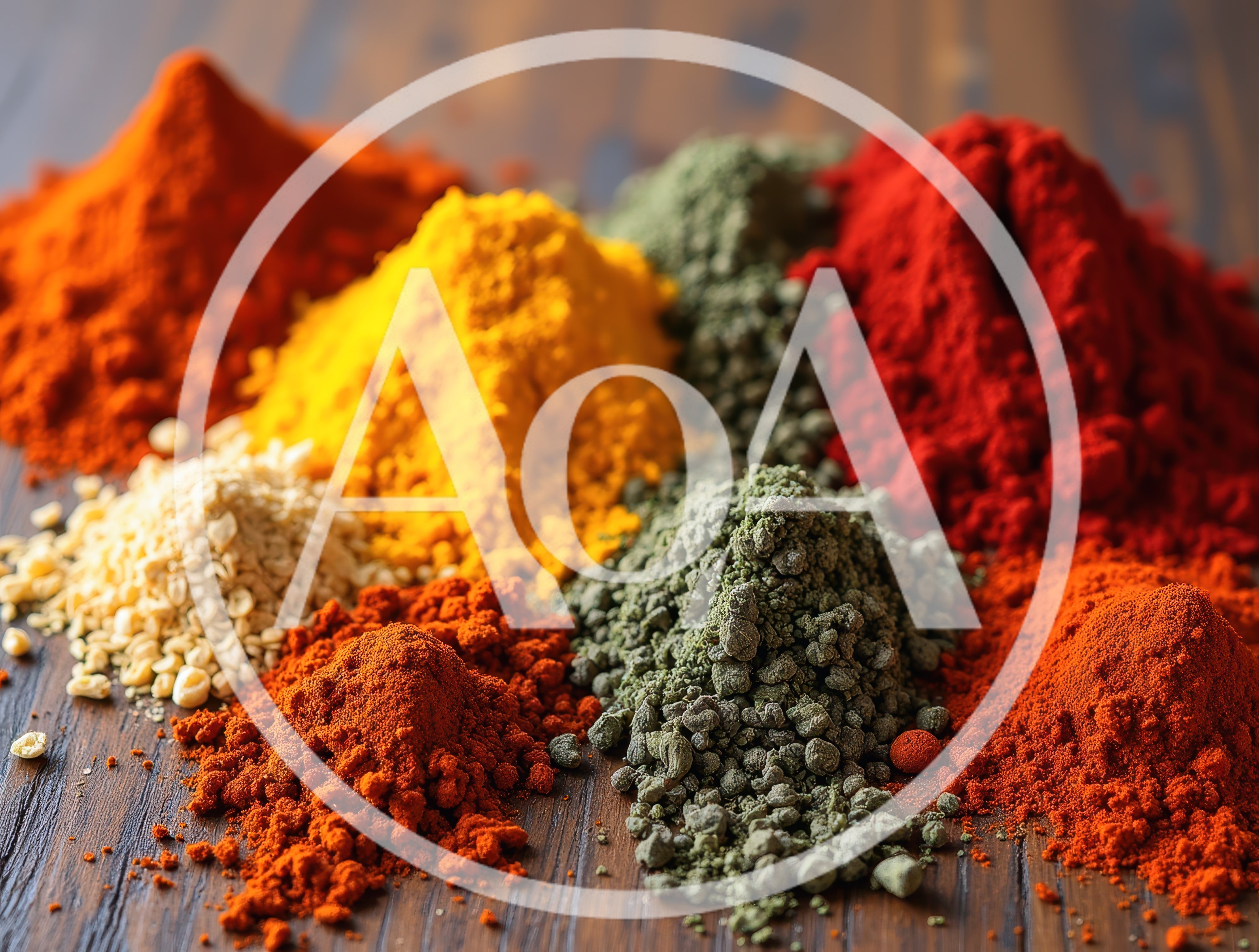 Assorted Colorful Spices Piled on Wooden Surface