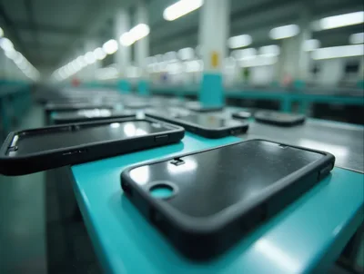 Smartphone Cases Moving Along An Industrial Assembly Line