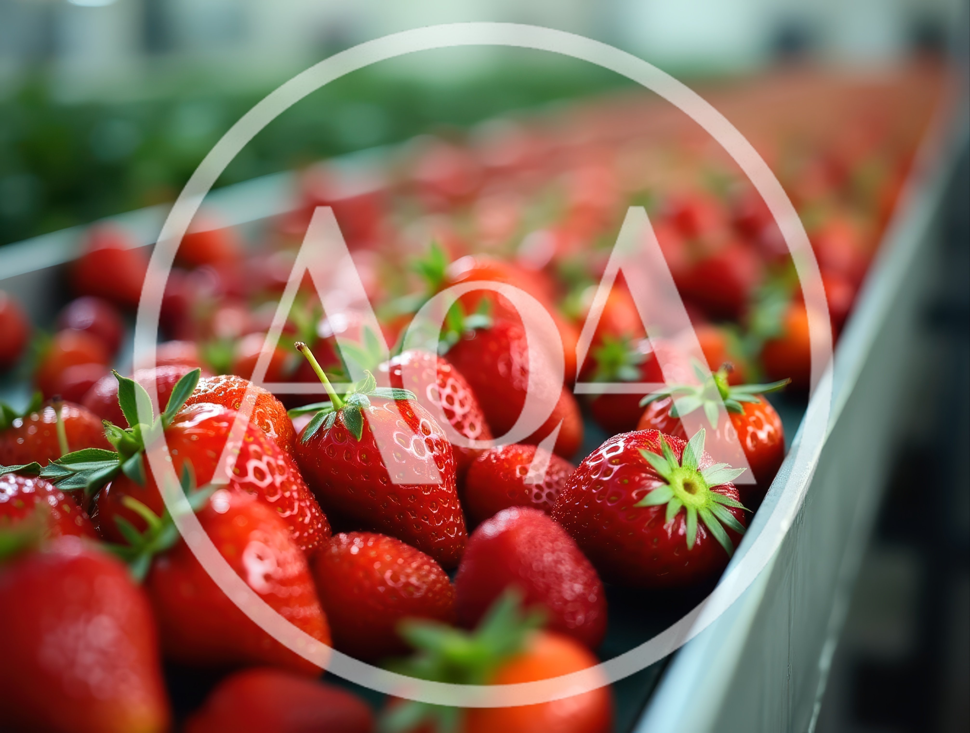 Fresh Red Strawberries Moving Along An Industrial Conveyor Belt