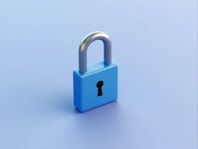 3D Rendered Blue Padlock On Soft Blue Background
