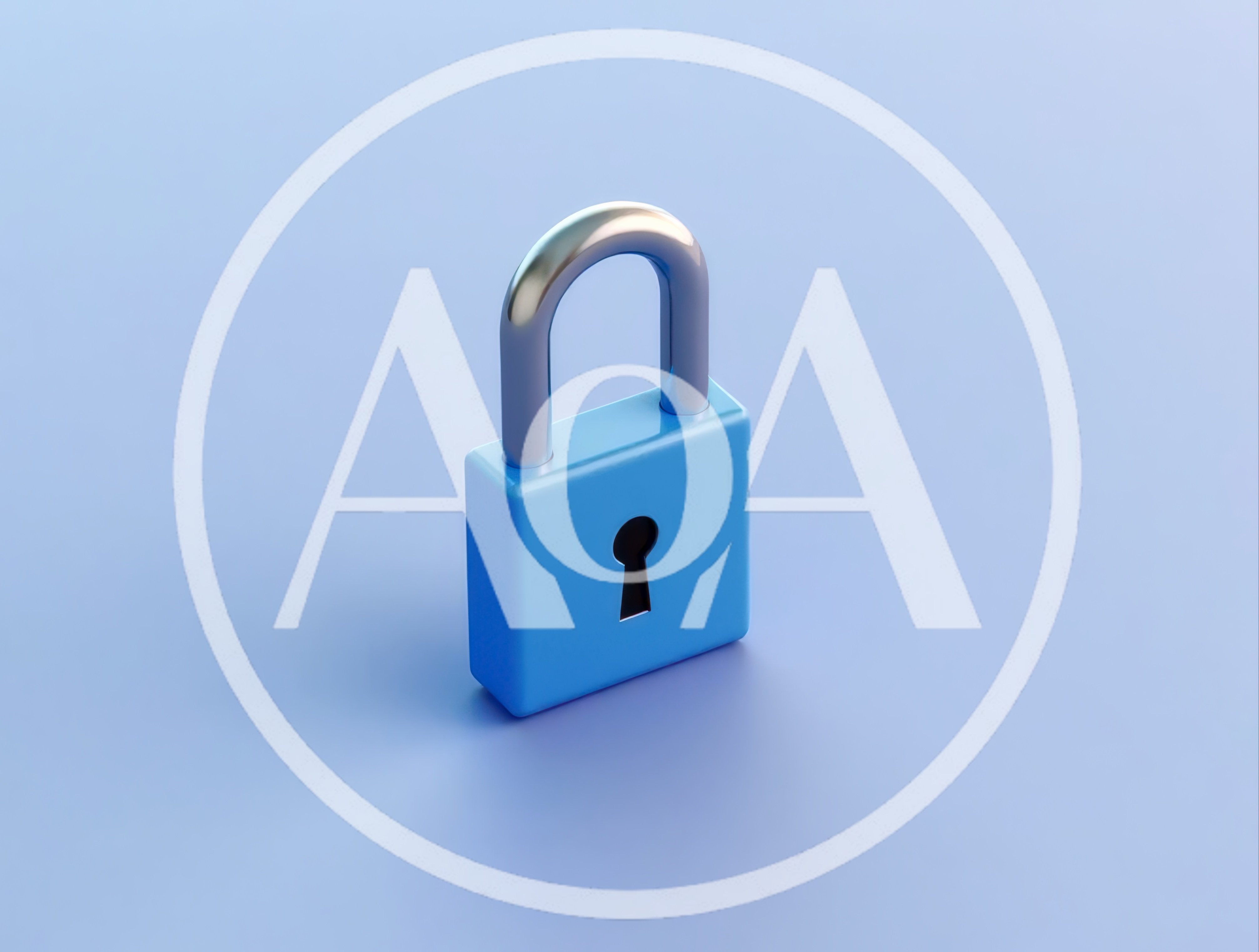 3D Rendered Blue Padlock On Soft Blue Background
