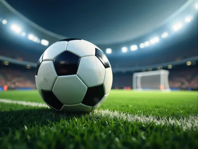 Soccer Ball Resting On Stadium Grass Field