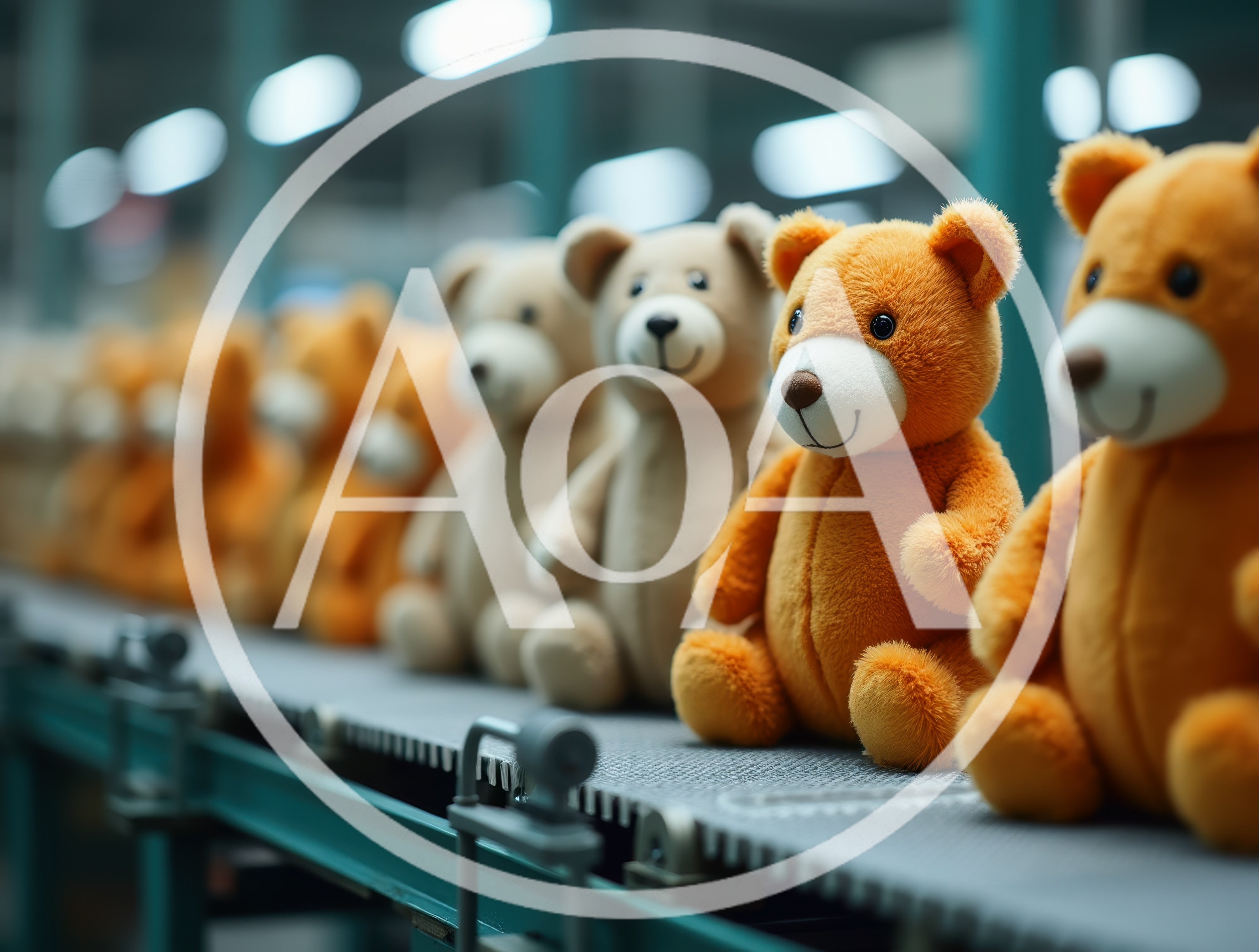 Teddy Bears Moving Along A Factory Assembly Line