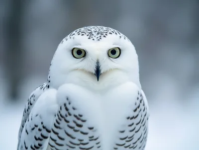 Portrait Of A Snowy Owl In Winter