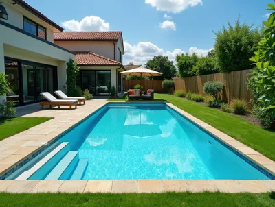 Modern Backyard Swimming Pool With Lounge Chairs