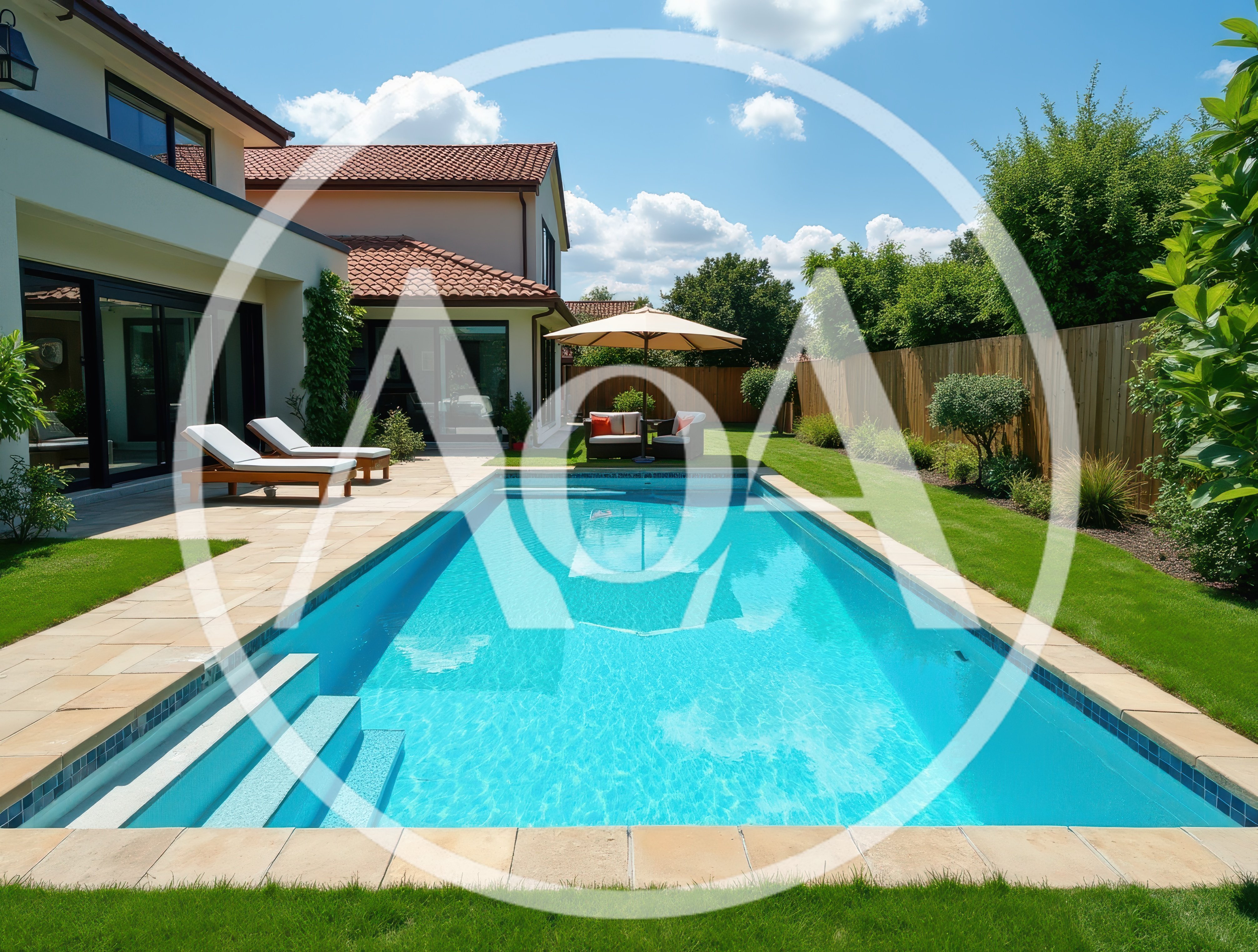 Modern Backyard Swimming Pool With Lounge Chairs