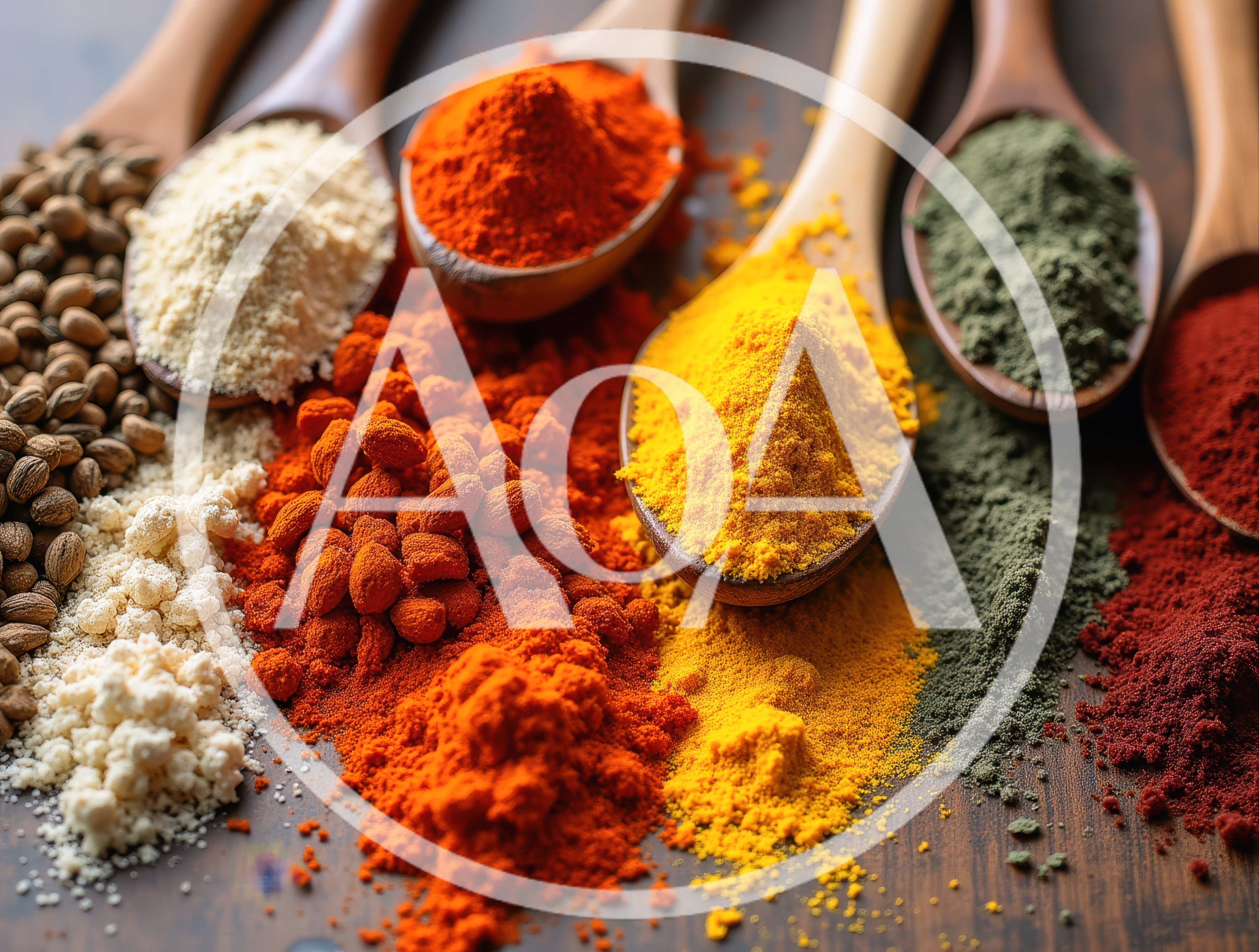 Assorted Colorful Spices In Wooden Spoons