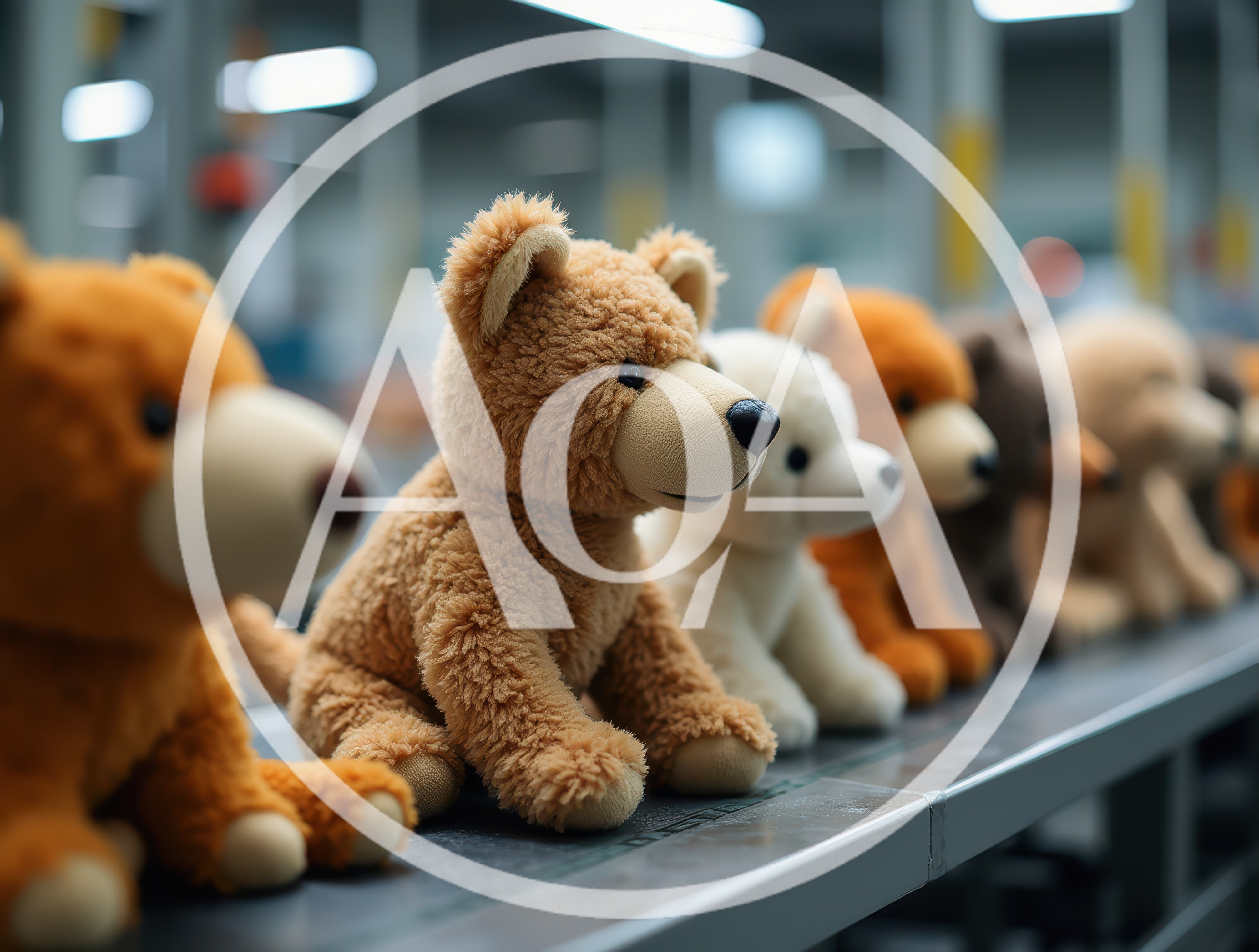 Teddy Bears Moving Along A Factory Assembly Line