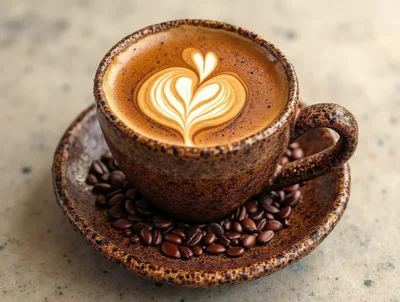 Ceramic Cup Of Latte With Heart Latte Art