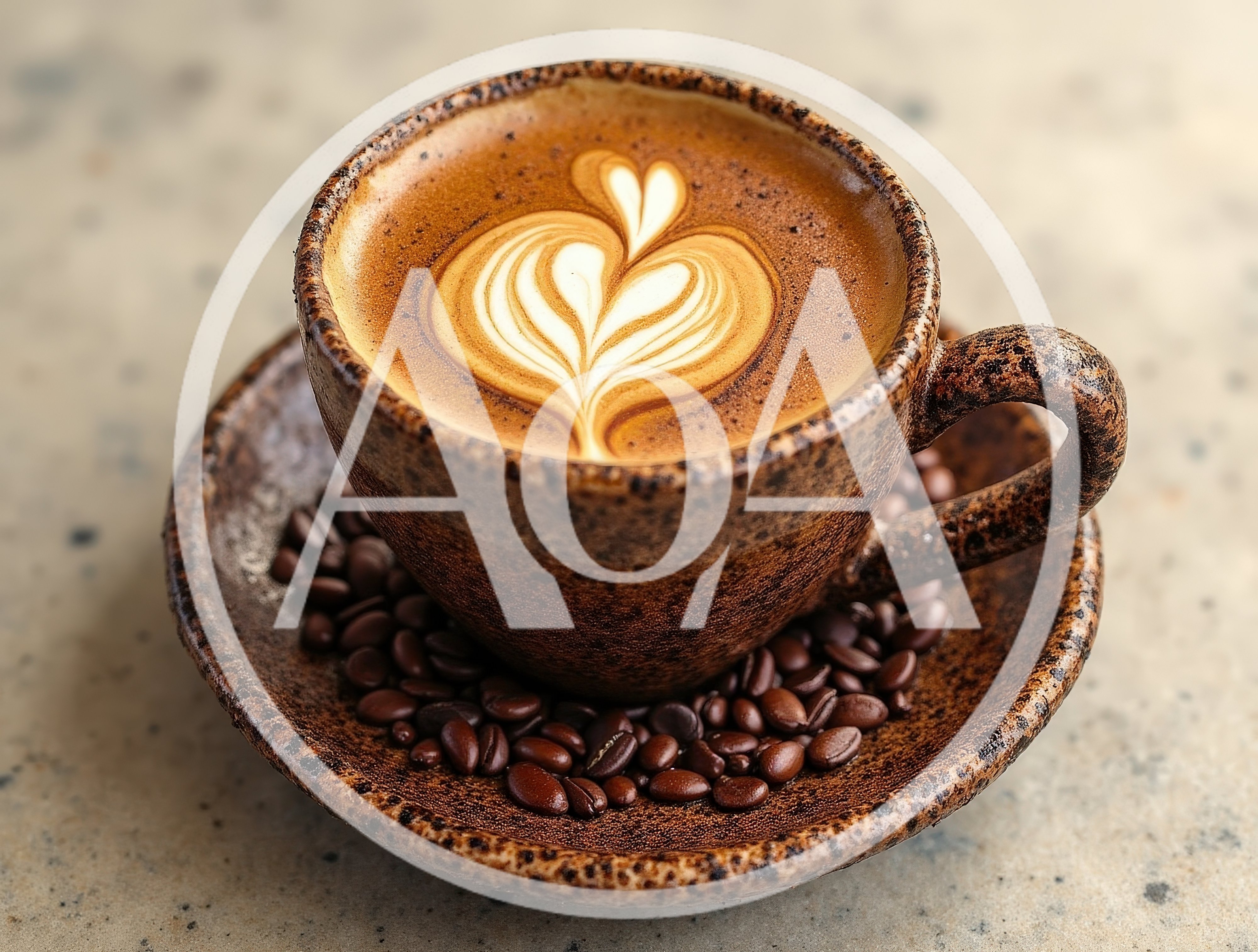 Ceramic Cup Of Latte With Heart Latte Art