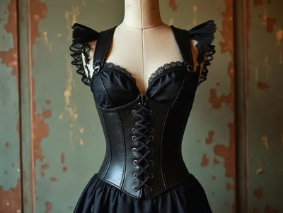 Black Gothic Corset Dress On A Tailor Mannequin