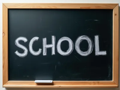 The Word School Written In White Chalk On A Blackboard