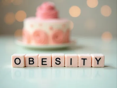 Obesity Word Spelled Out With Pink Sugar Cubes