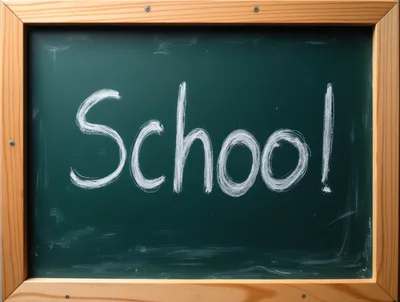 School Written In White Chalk On A Green Blackboard