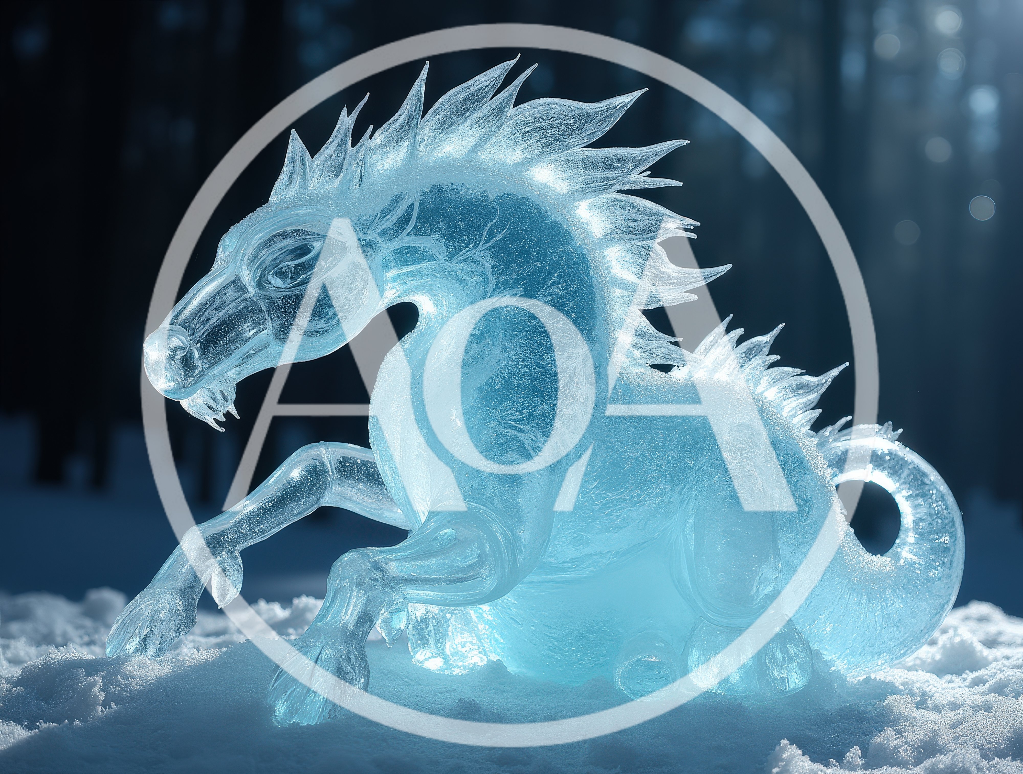 Intricate Ice Sculpture Of A Mythical Dragon Horse
