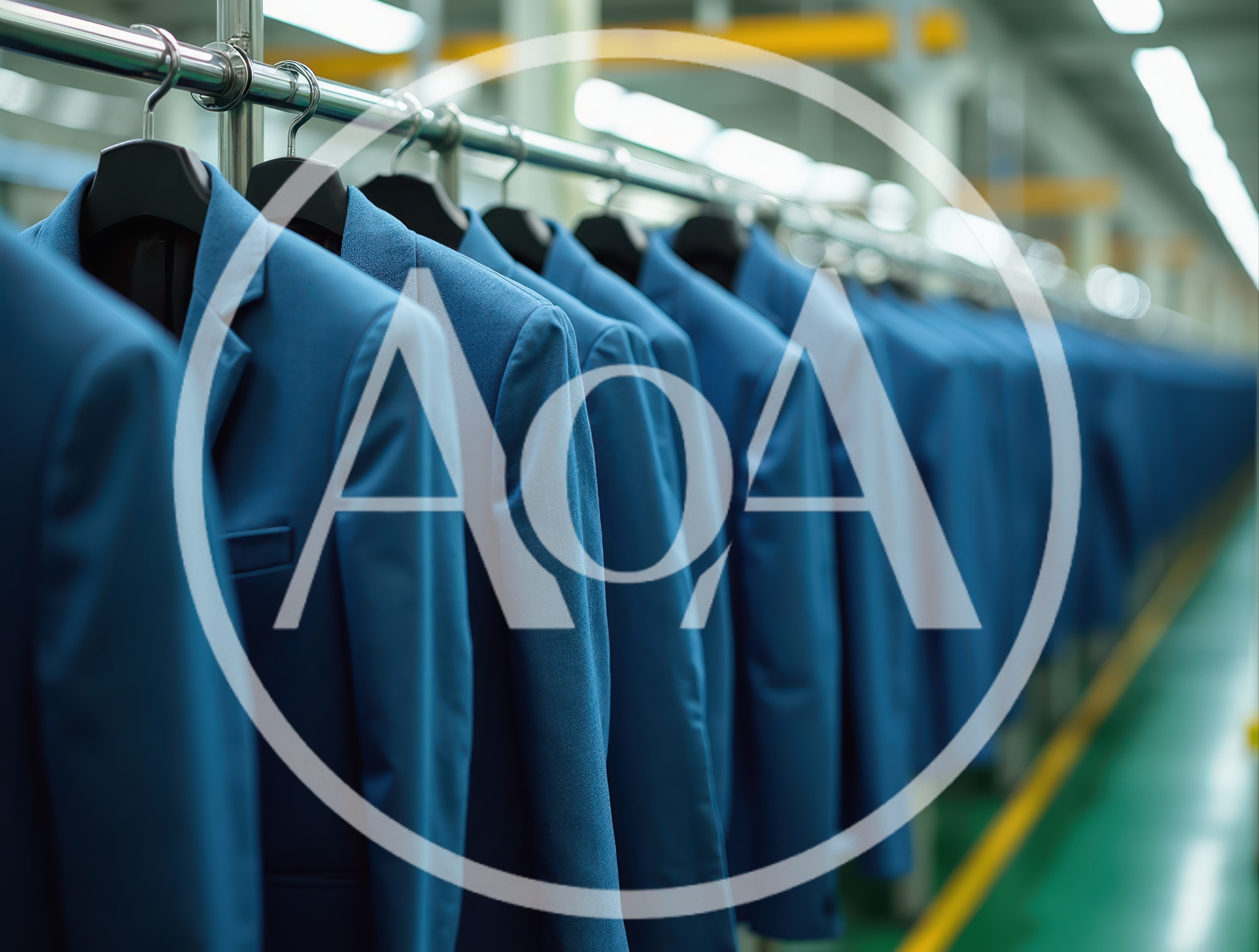 Rows Of Blue Suit Jackets On A Factory Rack