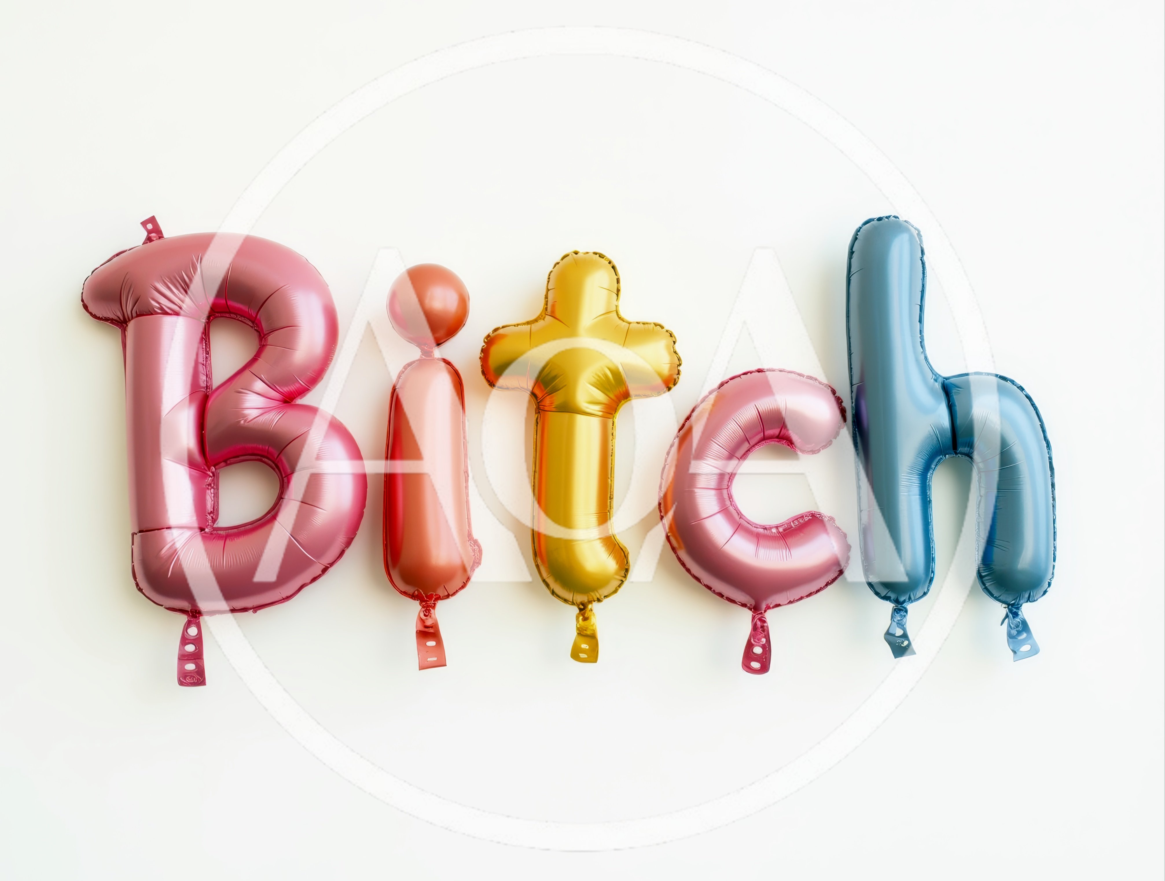 Colorful Foil Balloon Letters Spelling Out Bitch
